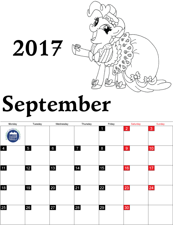 Free Printable Kids Calendar September 2017 85913 - December 2017 Coloring Pages (612x792), Png Download