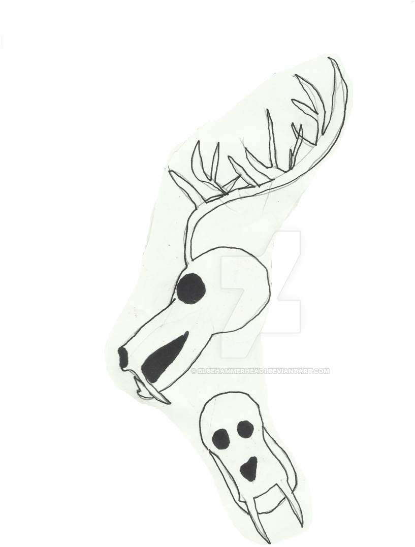 Drawn Mask Deer Skull - Sketch (1024x1325), Png Download