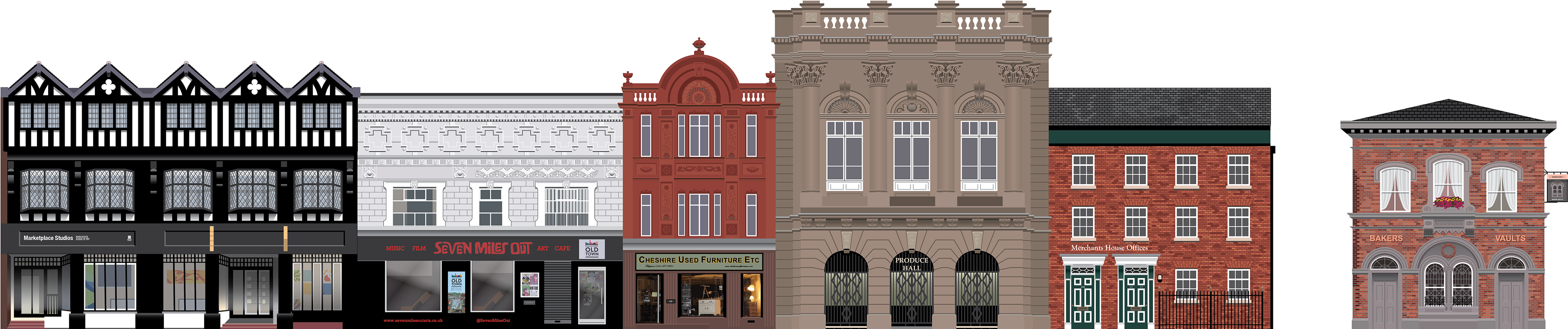 Stockport Market Place West Row Buildings - Row Buildings (3840x911), Png Download