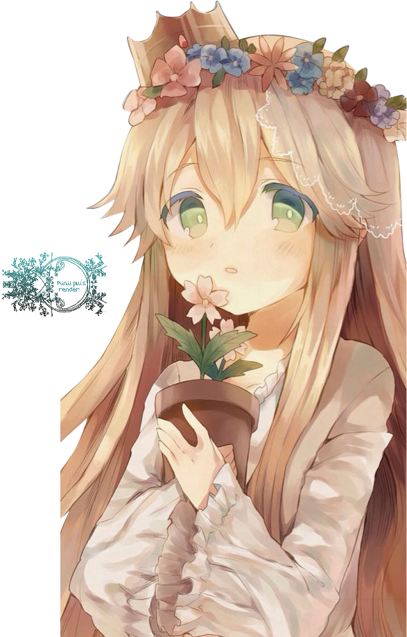 Flower Crown Girl Render By Pui - Small Cute Anime Girl (600x934), Png Download