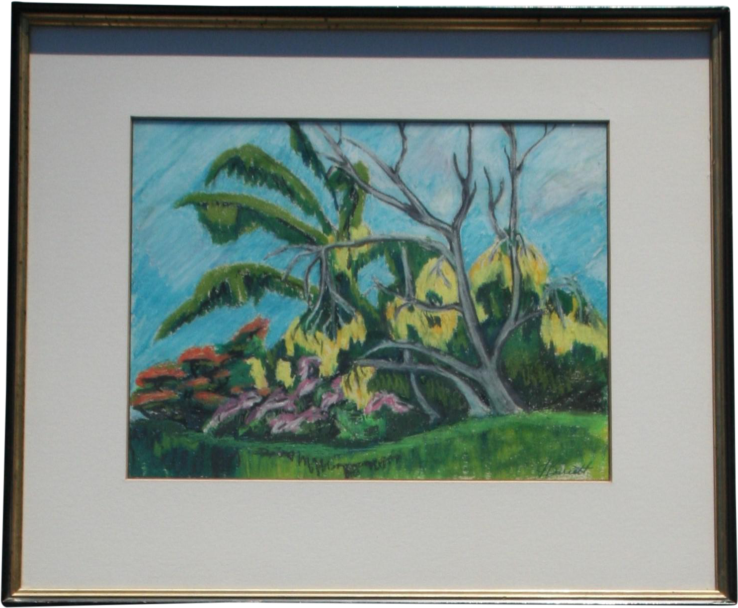 Vintage Tropical Hawaiian Landscape Pastel Drawing - Art (1649x1360), Png Download