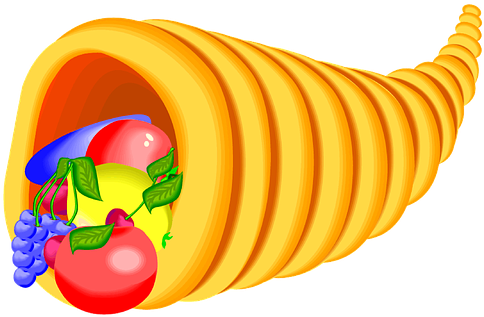 Cornucopia, Thanksgiving, Harvest - Thanksgiving Food Clip Art (485x340), Png Download
