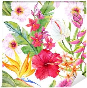 Watercolor Tropical Floral Pattern Wall Mural • Pixers® - Watercolor Painting (400x400), Png Download