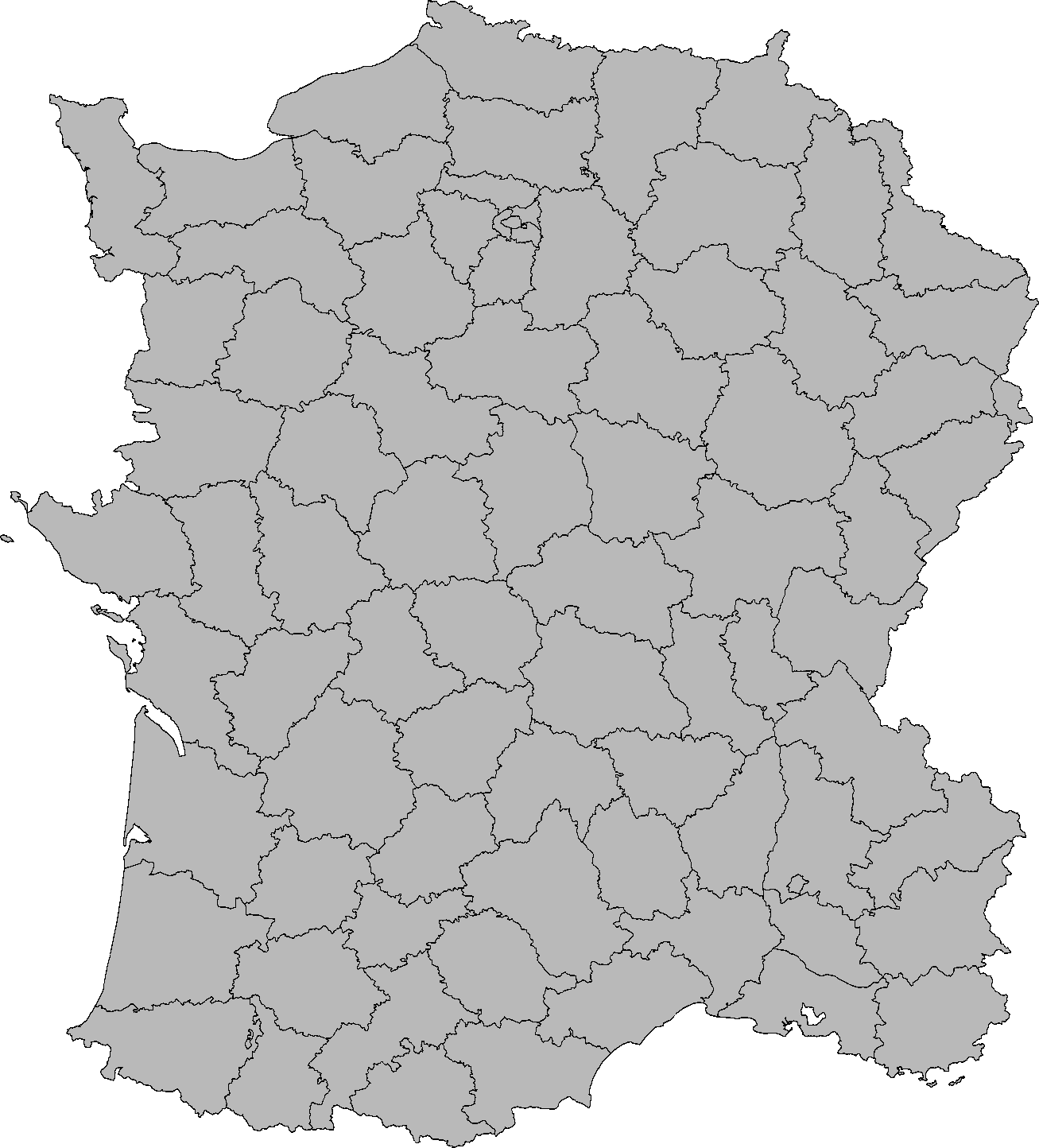 Blank Map Of France With Departments - France (1307x1444), Png Download