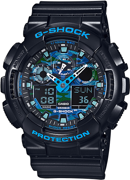 Image Of Thin Blue Line Camo - G Shock Ga 100cb (500x600), Png Download