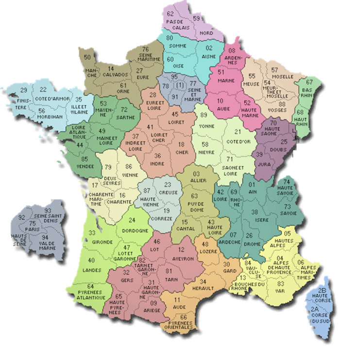 Map France Departments - France Map Of Church (700x714), Png Download