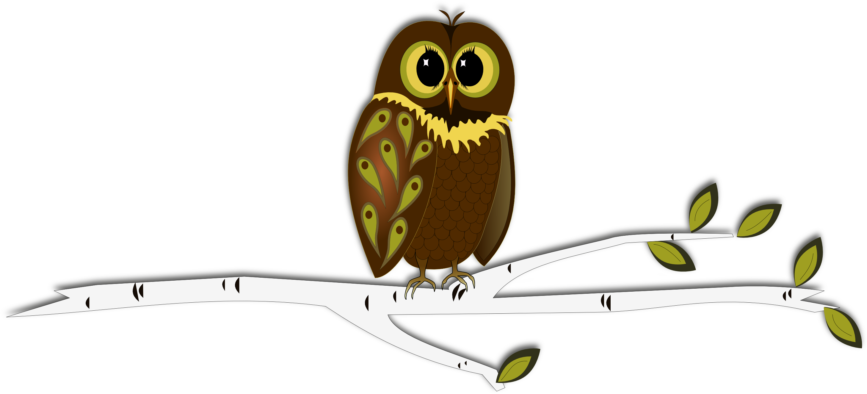 Inkscape Into Autumn - Owl On A Branch Drawings (2921x1325), Png Download