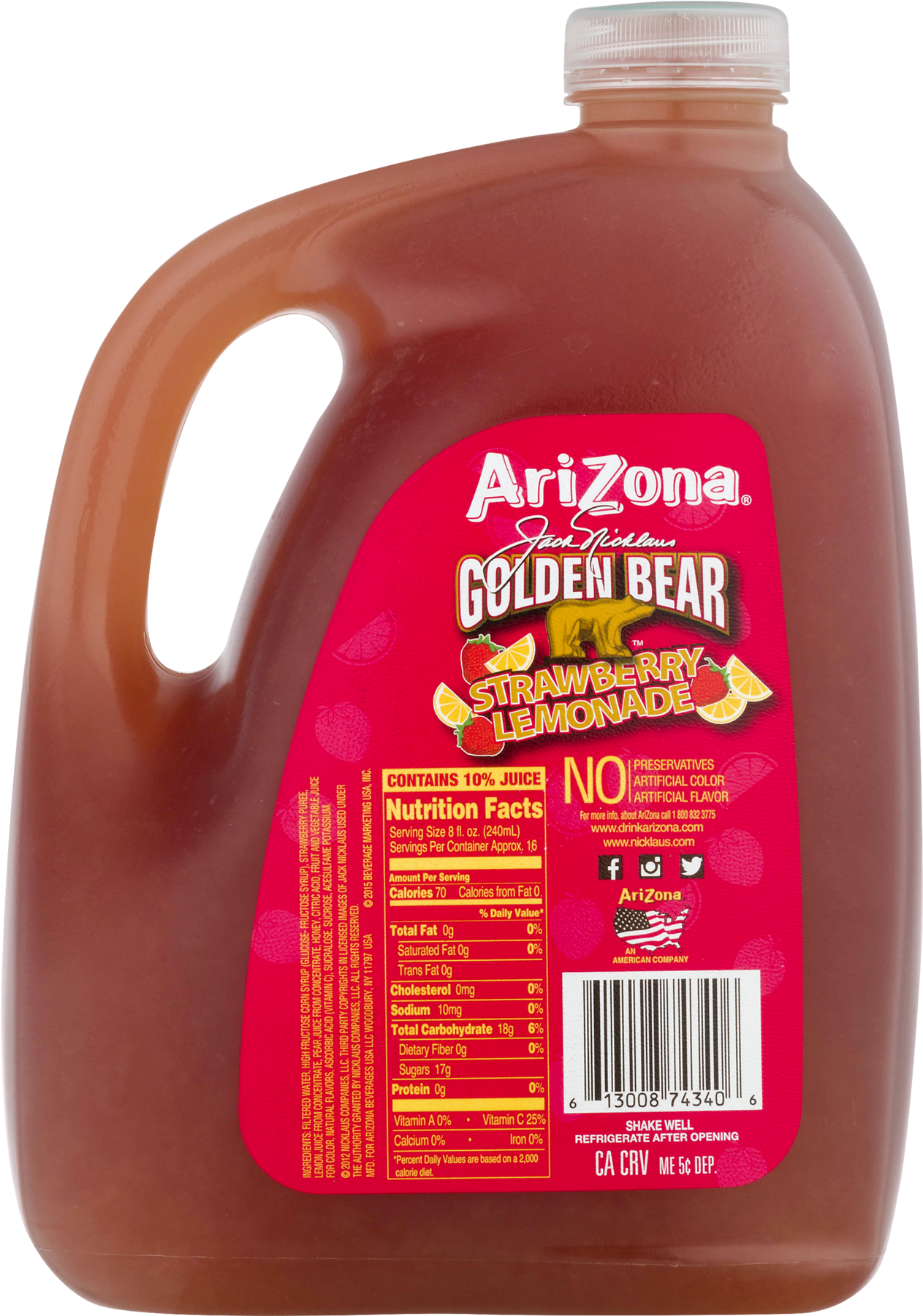 Arizona Gold Bear Juice, Strawberry Lemonade, 128 Fl - Arizona Golden Bear Strawberry Lemonade - 128 Fl Oz (1800x1800), Png Download