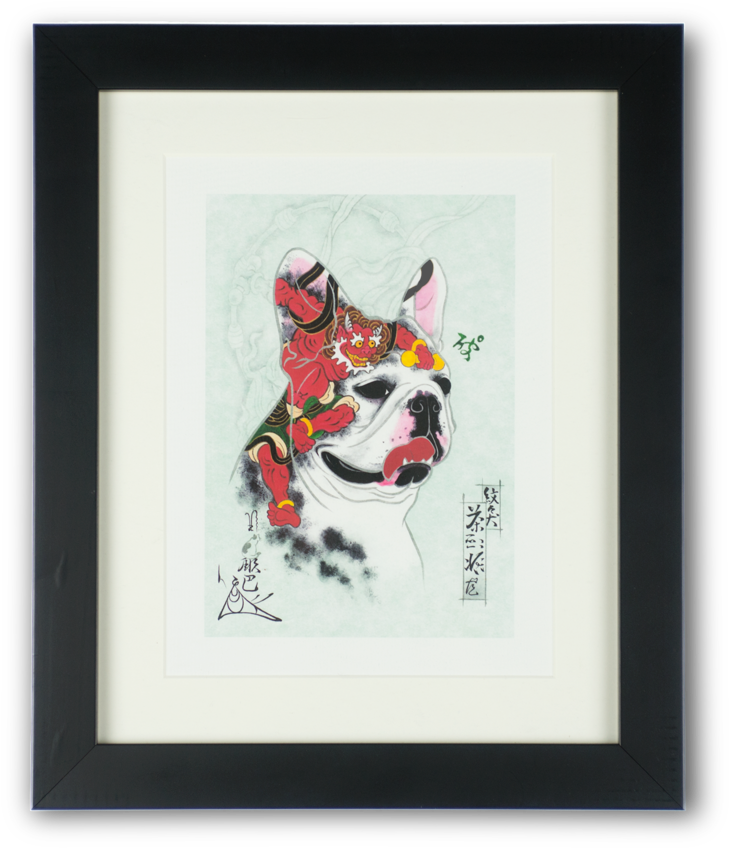 Framed Green Monmon Dog Print - Art (1000x1000), Png Download