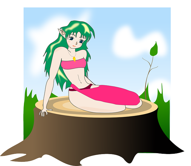 Elf, Sad, Sitting, Woman, Forest, Girl - Elf Ls Ultra Cotton (640x557), Png Download