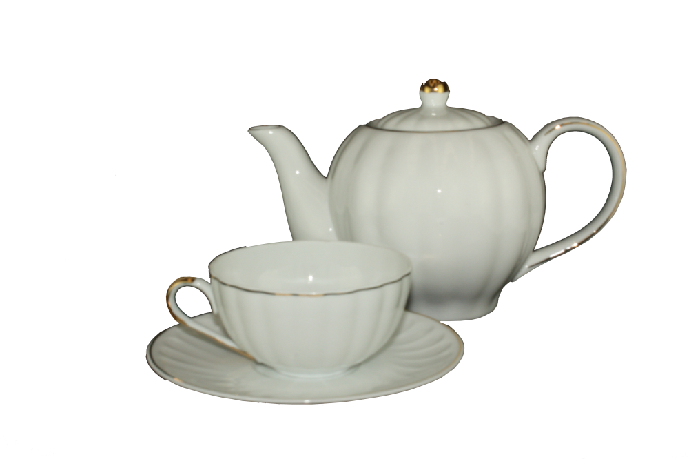 Gxx02pot / White With Gold Trim Tea Set Pot 900ml - Teapot (1000x666), Png Download