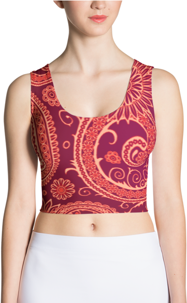 Paisley Swirl Rust Red Crop Top - Crop Top (600x600), Png Download