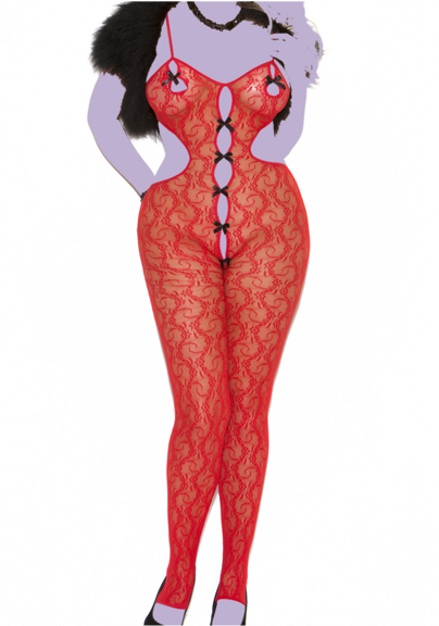 Pretty Ribbon And Lace Bodystocking - Red Body Stockings Plus Size (600x600), Png Download