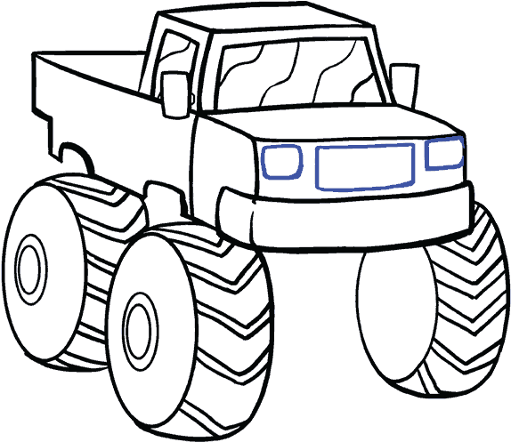 How To Draw A Monster Truck In A Few Easy Steps - Easy Monster Truck Drawing (678x600), Png Download