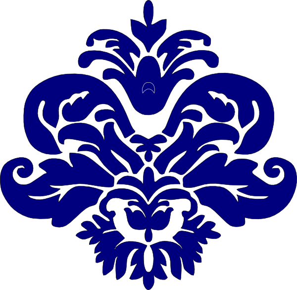 Navy Blue Damask Clipart 2 By Amber - Royal Blue Flower Design Png (600x585), Png Download