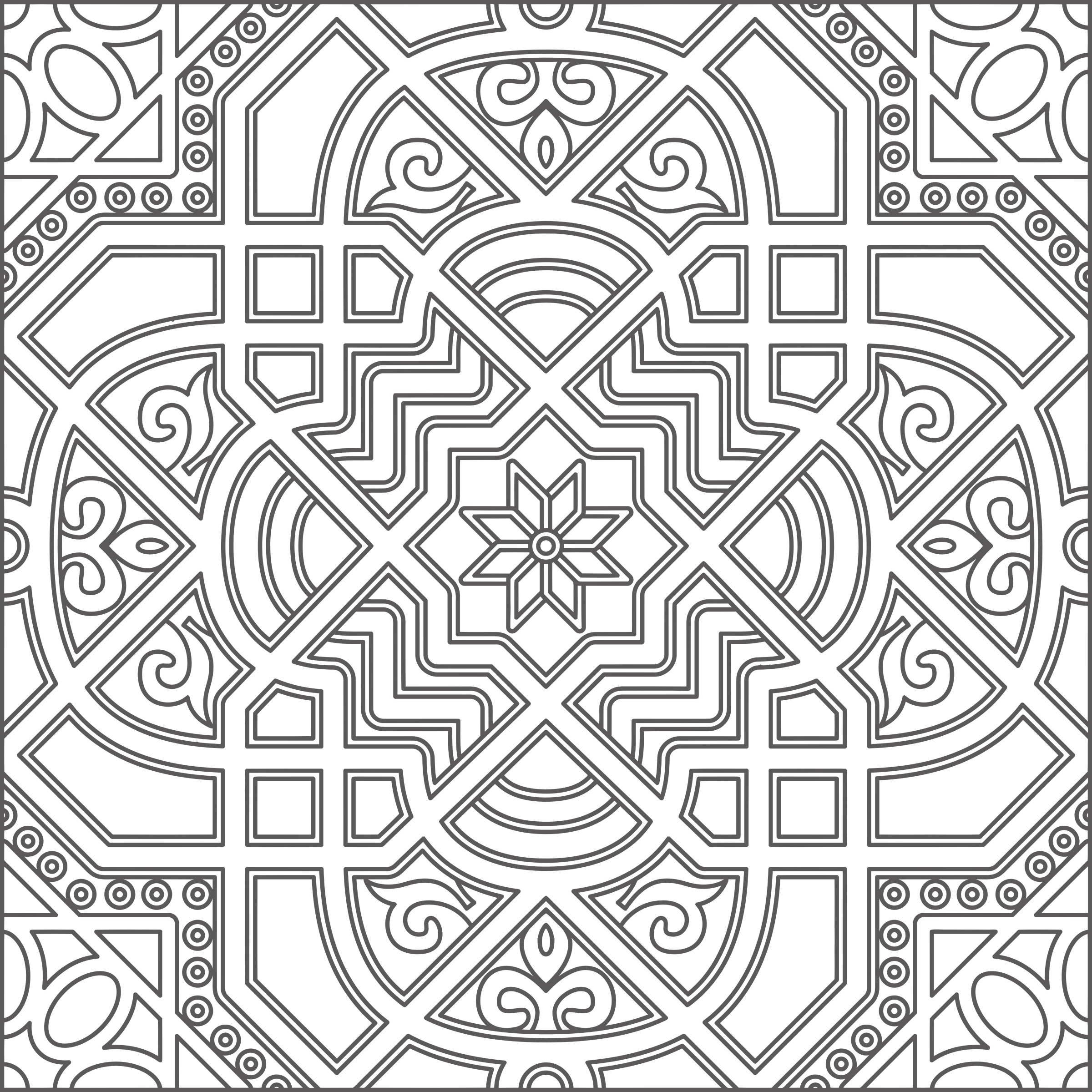 Black And White Geometric Line Art 800px - Islamic Art Colouring Sheets (800x800), Png Download