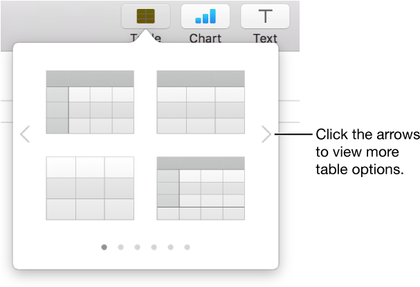 The Add Table Menu With Navigation Arrows - Pages Table (614x414), Png Download
