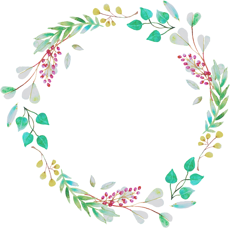 Fresh Mint Green Leaves Hand Drawn Garland Decorative - Wreath (1024x1024), Png Download