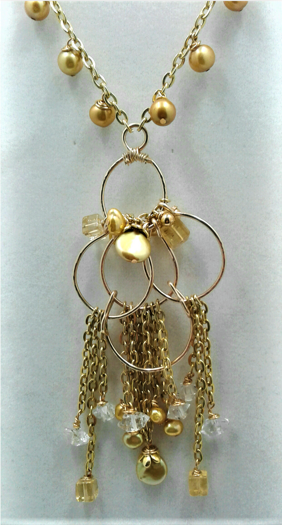 Gold Pearls With Natural Citrine And Herkimer Diamonds - Locket (1080x1080), Png Download