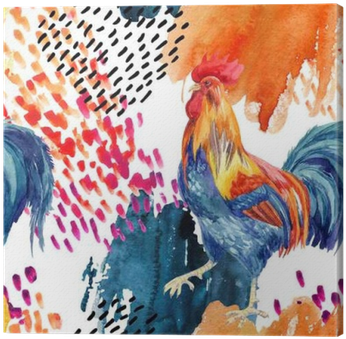 Abstract Watercolor Rooster Seamless Pattern Canvas - Watercolor Painting (400x400), Png Download