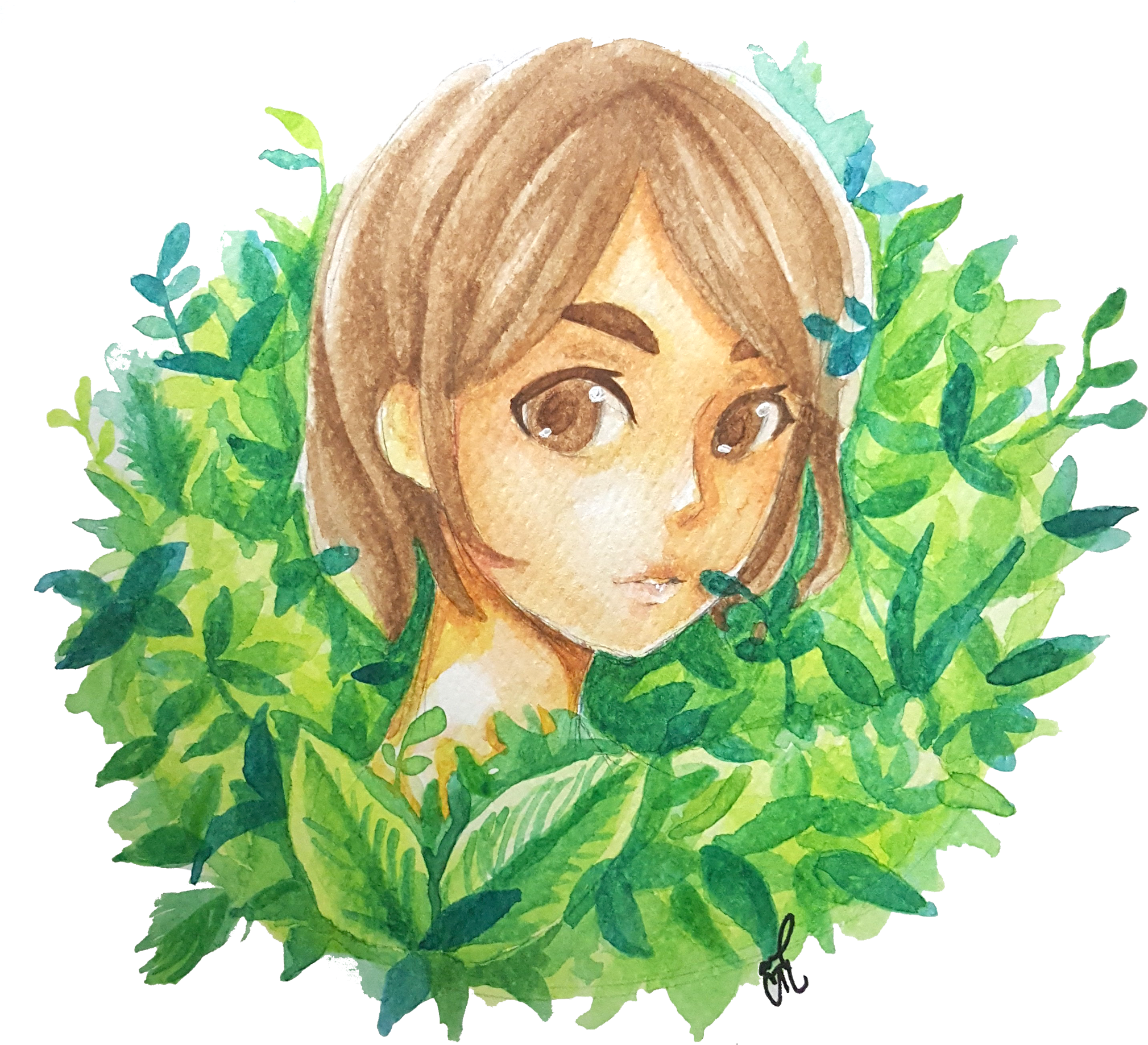 Ame Senpai Gallery Art Green Girl Painted - Illustration (2100x1880), Png Download
