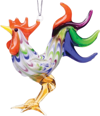 A Colourful Glass Rooster To Wake You On Christmas - Glass Rooster Ornament (450x484), Png Download