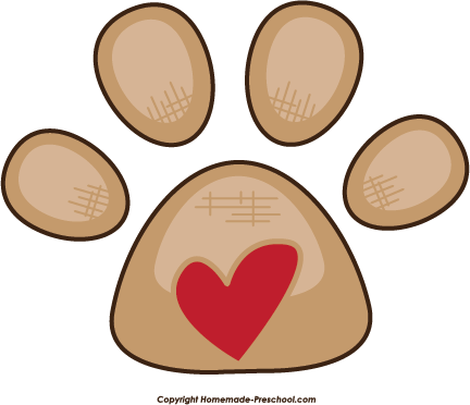Free Paw Prints Clipart - Paw Print Clipart Heart (432x372), Png Download