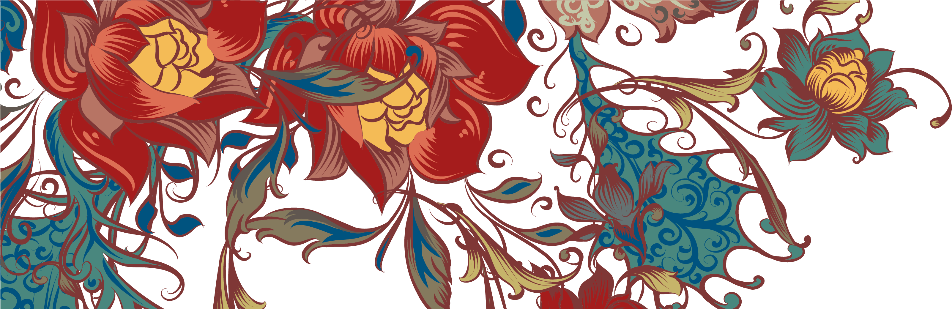 Watercolor Painting Motif Illustration - Drawing (3523x1667), Png Download
