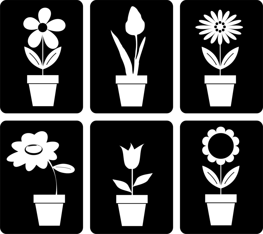 Potted Flower Silhouette (900x801), Png Download