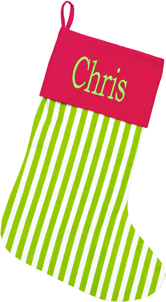 Christmas Stocking - Embroidered Green Stripe Christmas Stocking (1100x1100), Png Download