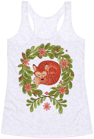 Sleeping Fox Wreath Racerback Tank Top - Coffee Cup (484x484), Png Download