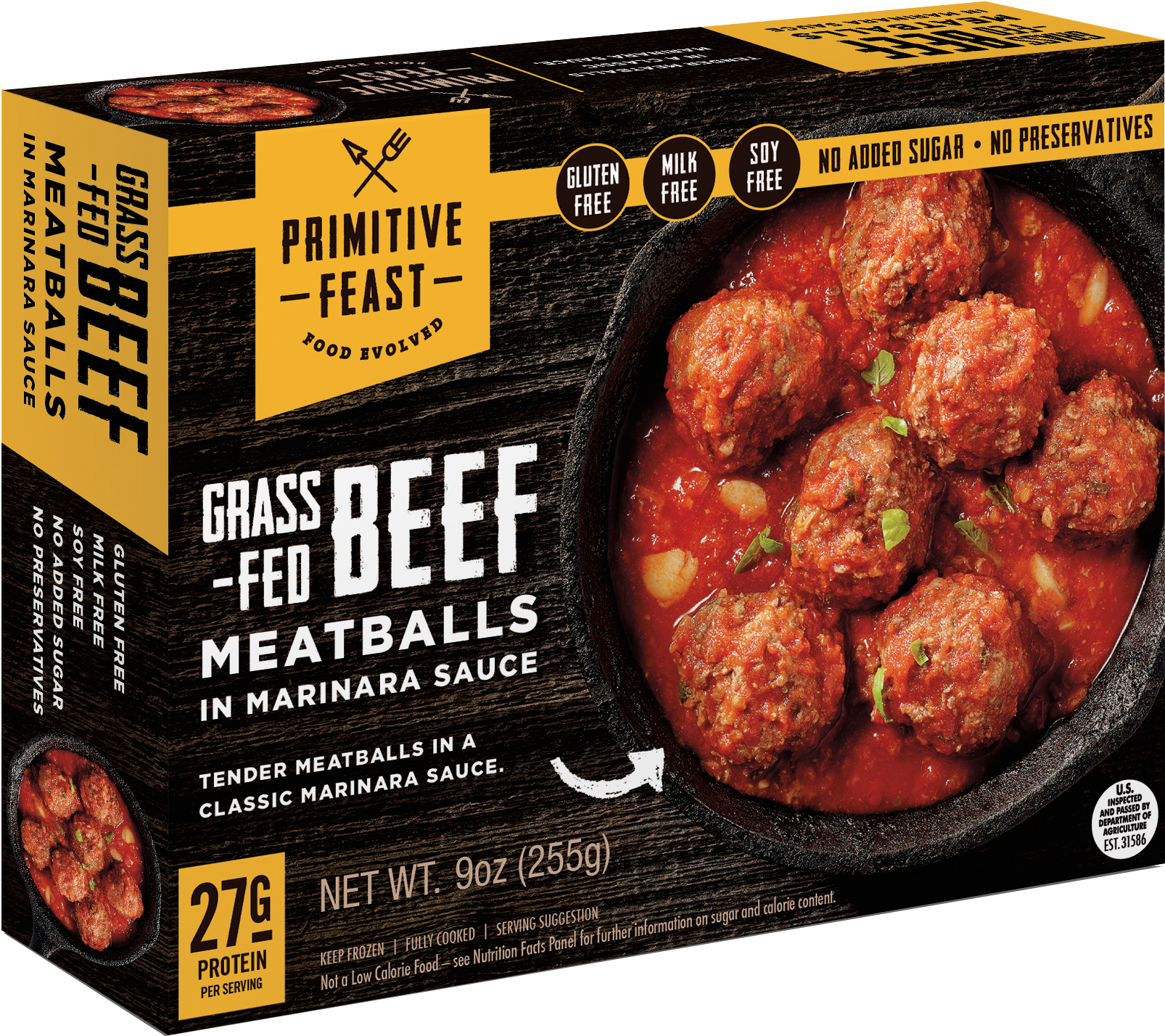 Grass-fed Beef Meatballs In Marinara Sauce - Primitive Frozen Food Packaging (2100x1652), Png Download