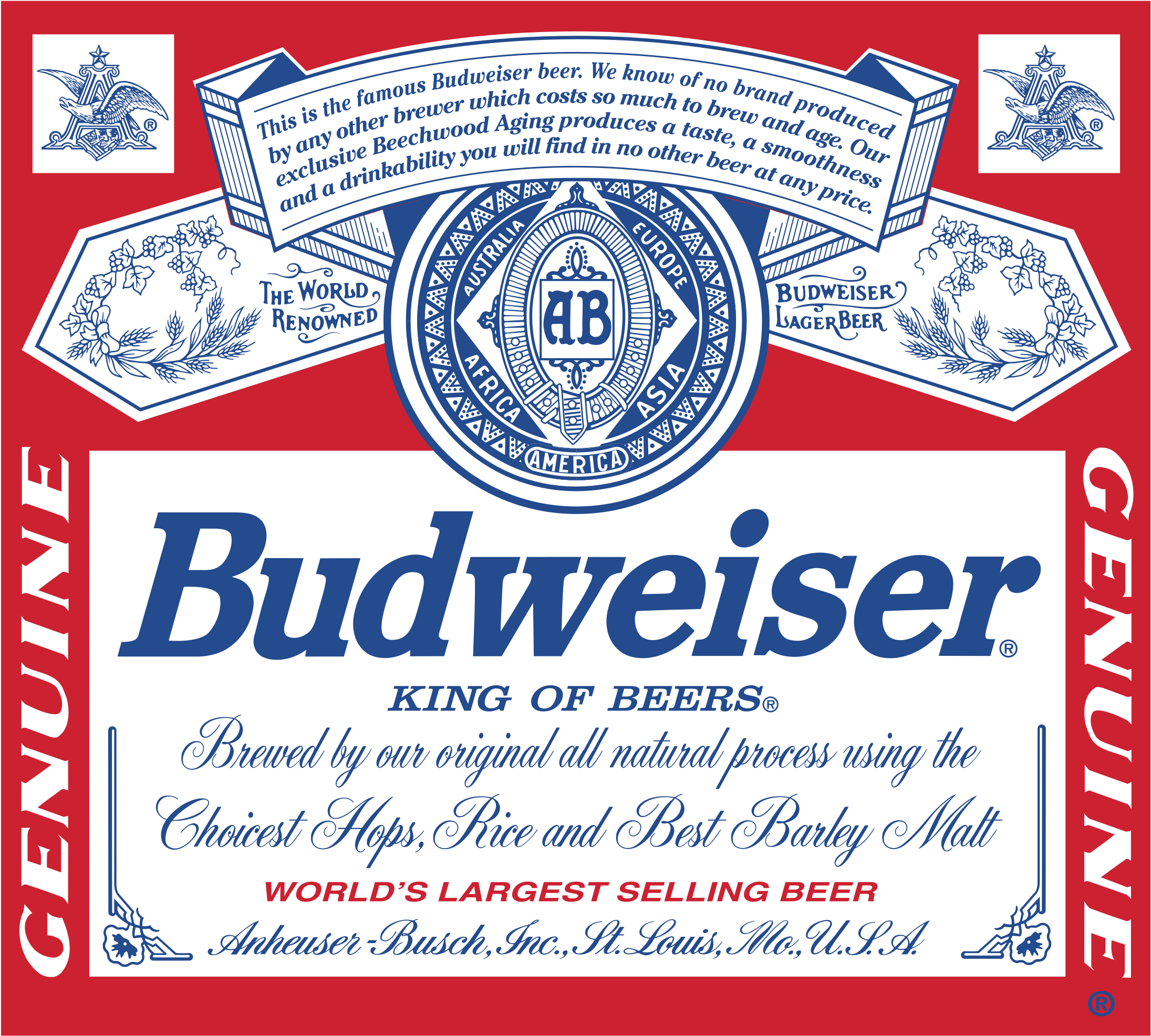 Budweiser 01 Logo Png Transparent - Budweiser Genuine Beer Logo Car Bumper Sticker Decal (2400x2400), Png Download