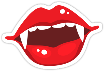 "sexy Vampire Mouth Sticker" Stickers By Mhea - Red Lips With Vampire Teeth (375x360), Png Download