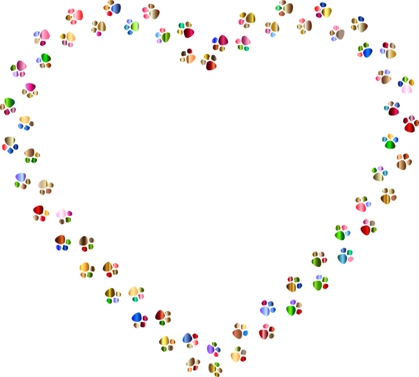 Cat Happy Paws Missoula Dog Printing - Colorful Paw Print Heart (834x750), Png Download