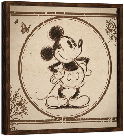 Floral Vintage Mickey - Mickey And Minnie Love Canvas Art (500x500), Png Download