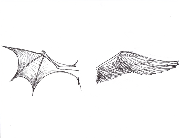 Half Wings Transparent Background - Demon And Angel Wings (600x464), Png Download