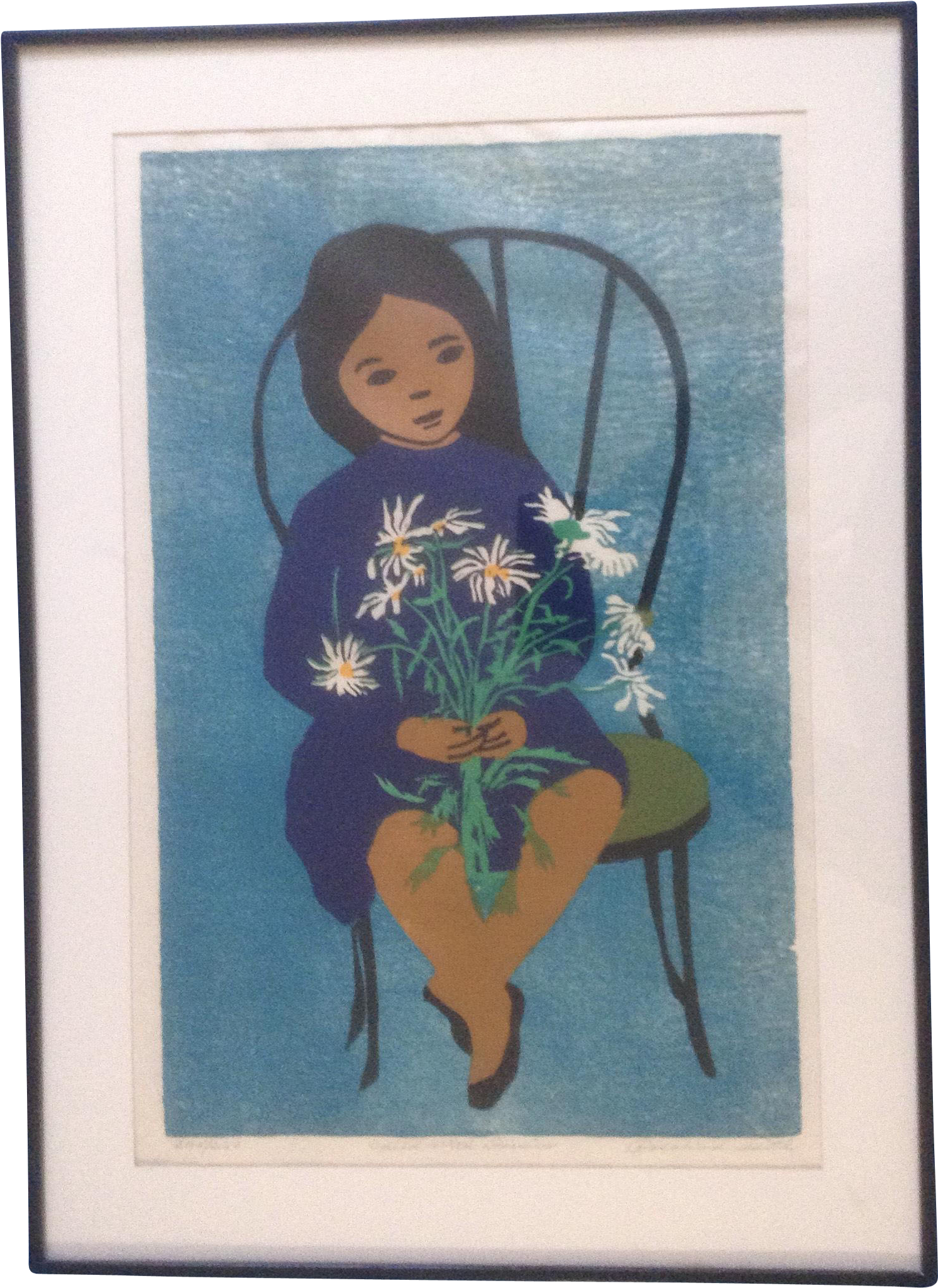 Rosalind Smith, Woodcut Etching, Child With Daisies - Woodblock Printing (2048x2048), Png Download