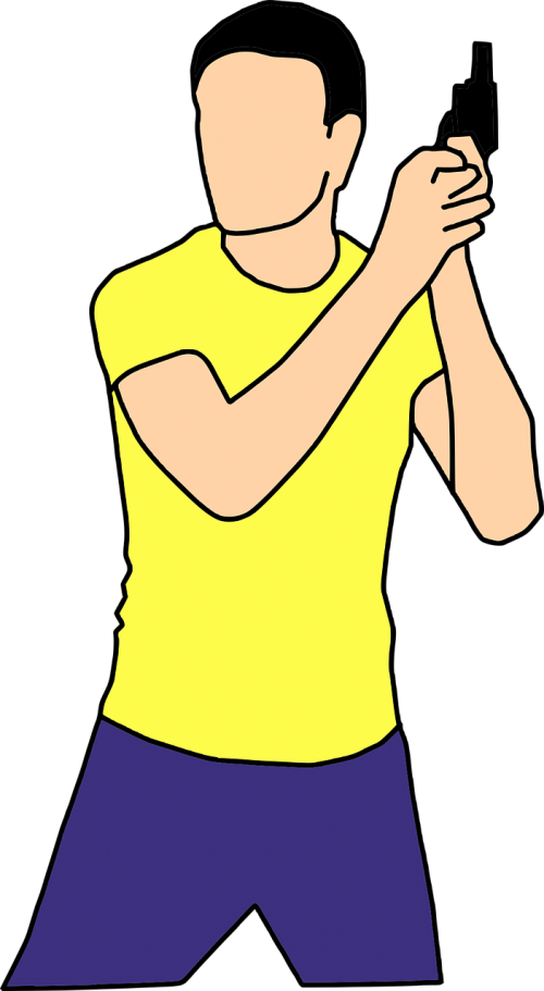 Vector Graphics - Man Holding A Gun Clipart (500x911), Png Download