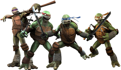 Tmnt Fighting Group - Tortugas Ninja En Png (400x400), Png Download