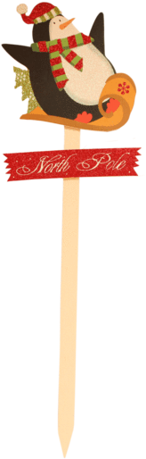 Christmas Penguin With Sled "north Pole" Pick - Cartoon (800x533), Png Download