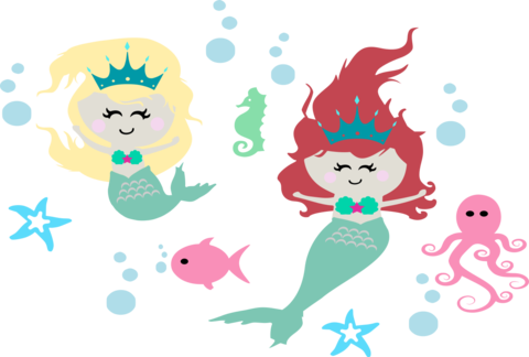 Mermaid Svg Girl, Ocean Scene Summer Svg Octopus, Fish, - Mermaid Cute Png (480x324), Png Download