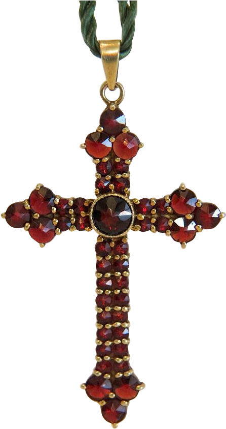 19th Century Bohemian Garnet Cross Pendant, Gilt Silver - Necklace (843x843), Png Download