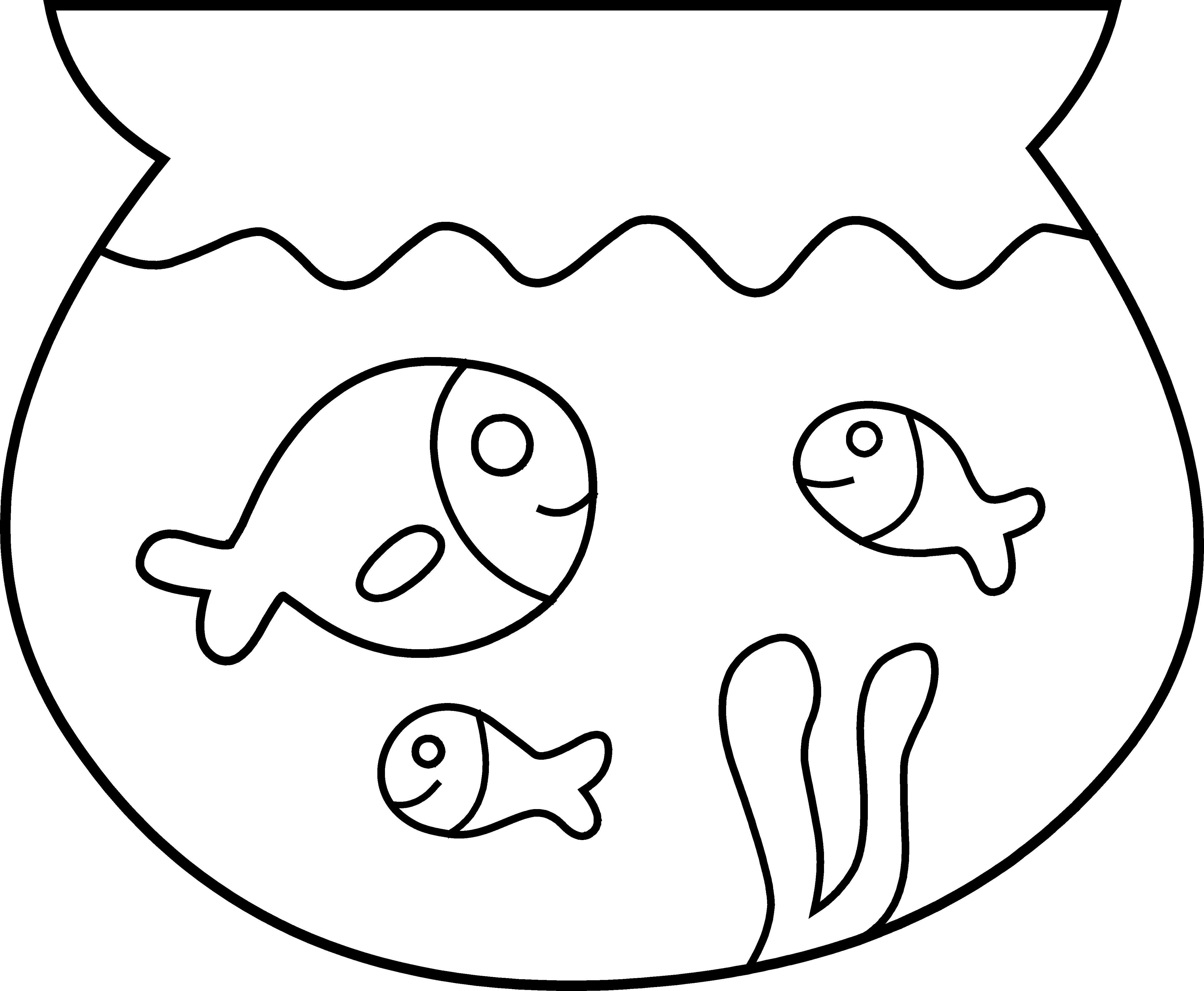 Tropical Fish Clipart Pet Fish - Fish In A Bowl Clipart Black And White (4588x3775), Png Download