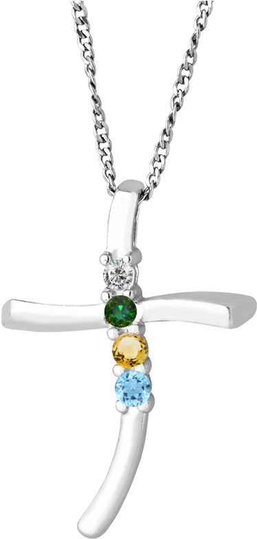 4 Stone Family Cross Pendant In Sterling Silver Synthetic - Locket (768x785), Png Download