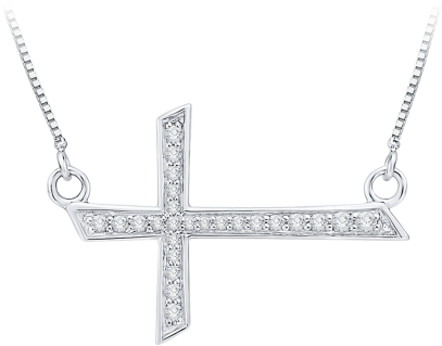 10k White Gold Diamond Cross Pendant With Chain Pc0097t-09w - Locket (450x450), Png Download