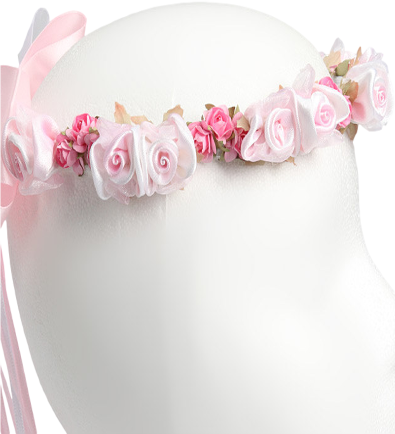 Pink Silk Floral Crown Wreath W Back Satin Bows Girls - Silk (800x1000), Png Download