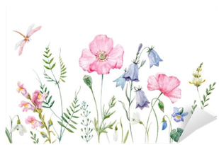 Flower And Dragonfly Watercolor (400x400), Png Download