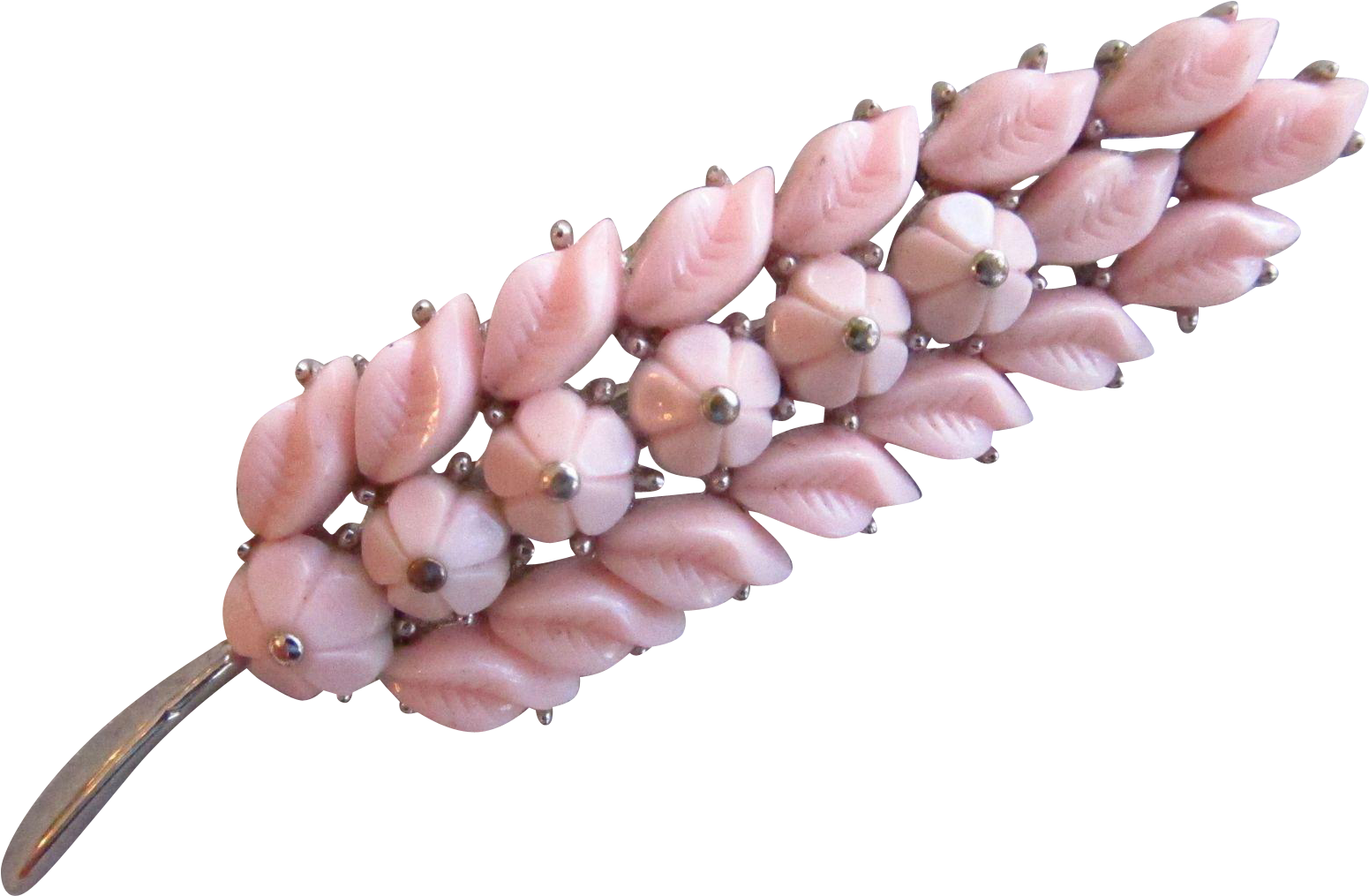 Trifari Pink Flowers And Leaves Brooch - Headpiece (1550x1550), Png Download