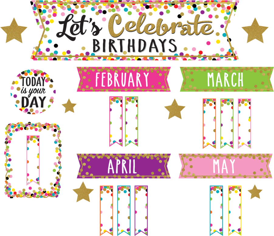 Tcr5884 Confetti Lets Celebrate Birthdays Mini Bulletin - Confetti Bulletin Board Set (900x900), Png Download
